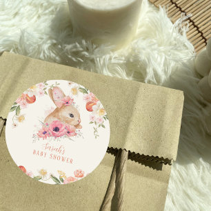 Schattige Blush Pink Floral Bunny Baby shower Ronde Sticker