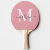 Schattige Blush Pink Monogram Elegant Grijs Script Tafeltennisbatje (Achterkant)