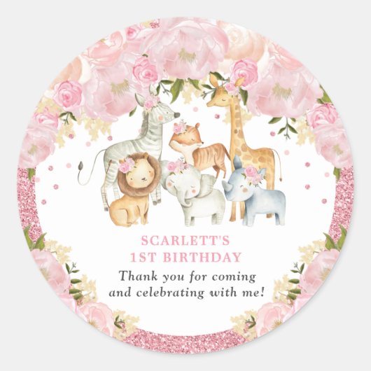 Schattige Blush Roze Bloemen Oerwoud Verjaardag Ba Ronde Sticker (Voorkant)