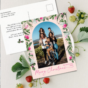 Schattige Blush Roze Botanische Boog 1 Foto Kerstm Briefkaart