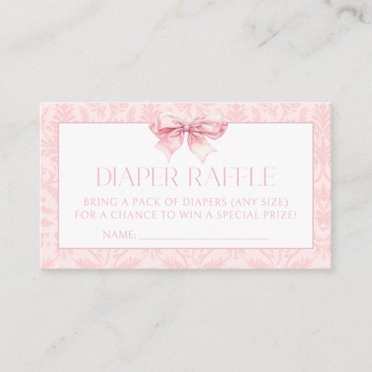 Schattige Blush Roze Bow Baby Meisje Douche Luier  Informatiekaartje (Voorkant)