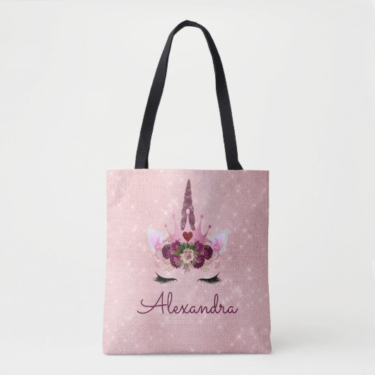 Schattige Blush Roze Eenhoorn Monogram Party Tote Bag (Voorkant)