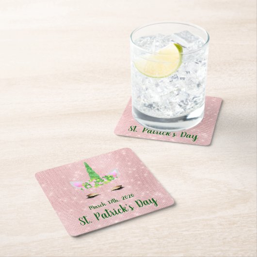Schattige Blush Roze Eenhoorn St. Patrick's Day Pa Kartonnen Onderzetters (Insitu)