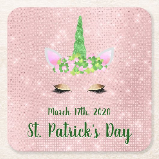 Schattige Blush Roze Eenhoorn St. Patrick's Day Pa Kartonnen Onderzetters (Voorkant)