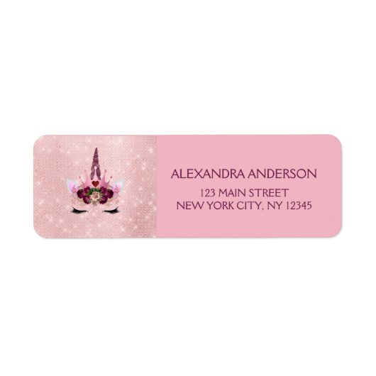 Schattige Blush Roze Eenhoorn Verjaardagsfeest Etiket (Voorkant)