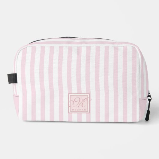 Schattige Blush Roze en witte strepen - Monogramme Toilettasje (Voorkant)