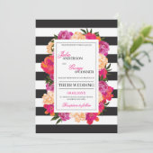 Schattige blush roze fuchsia bloemenboho bruiloft kaart (Staand voorkant)