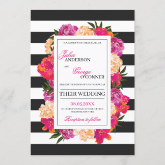 Schattige blush roze fuchsia bloemenboho bruiloft kaart