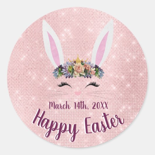 Schattige Blush Roze Happy Easter Rabbit Ronde Sticker (Voorkant)