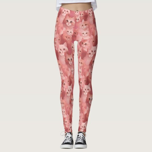 Schattige Blush Roze Kat Leggings (Voorkant)