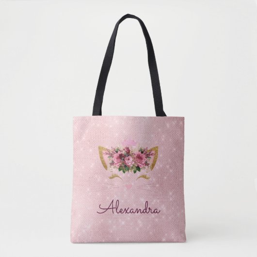 Schattige Blush Roze Kat Monogram Party Tote Bag (Voorkant)