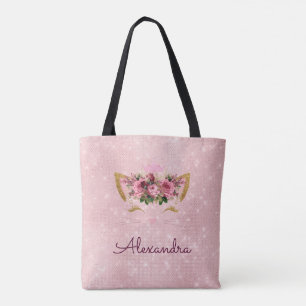 Schattige Blush Roze Kat Monogram Party Tote Bag