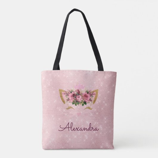 Schattige Blush Roze Kat Monogram Party Tote Bag (Achterkant)