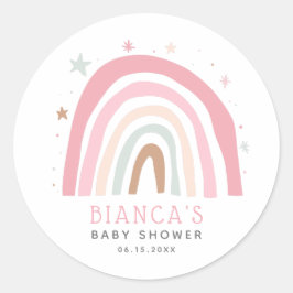 Schattige Blush Roze Regenboog Baby shower Ronde Sticker