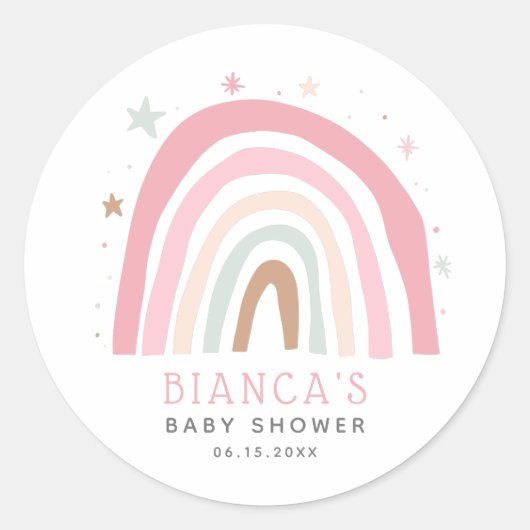 Schattige Blush Roze Regenboog Baby shower Ronde Sticker (Voorkant)
