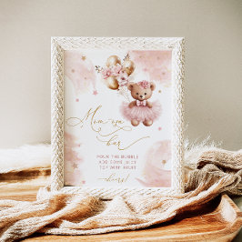 Schattige Blush Roze Teddy Bear Balloons Mom-osa B Poster