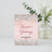 Schattige blush roze zilver glitter kerst nieuwjaa briefkaart (Staand voorkant)