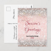 Schattige blush roze zilver glitter kerst nieuwjaa briefkaart (Voorkant / Achterkant)