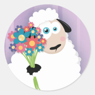 Schattige Blushing Sheep Holding Flowers Stickers