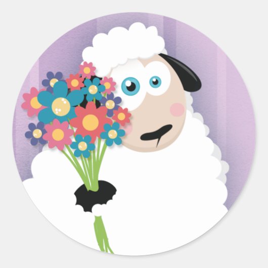 Schattige Blushing Sheep Holding Flowers Stickers (Voorkant)