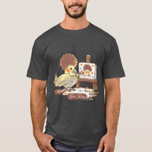 Schattige Bob Ross Kaketiel Schilderen Vogel Kunst T-shirt
