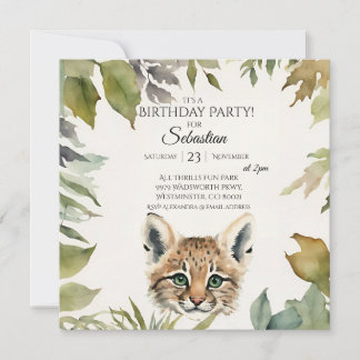 Schattige Bobcat Woodland verjaardagsfeestje Kaart
