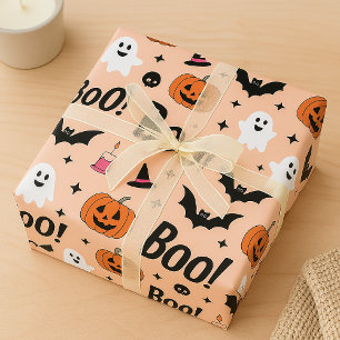 Schattige "Boe!" Halloween-geesten en pompoenenpat Cadeaupapier