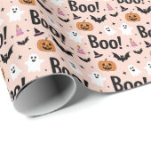 Schattige "Boe!" Halloween Ghosts & Pumpkins Patro Cadeaupapier (Rol Hoek)