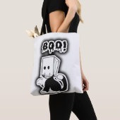 Schattige "Boe!" Zwarte kat met papieren zakmasker Tote Bag (Dichtbij)