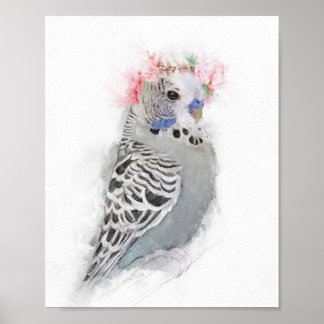 Schattige boedgie met een bloemkroon kroonportret poster