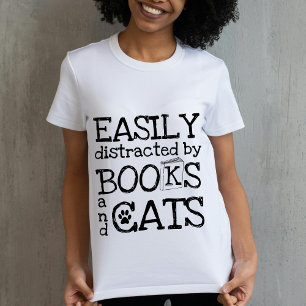 Schattige boek en kattenliefhebber t-shirt