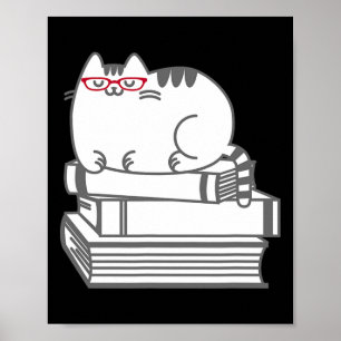 Schattige Boek Nerd Cat - Grappig Nerdy Kitten Shi Poster