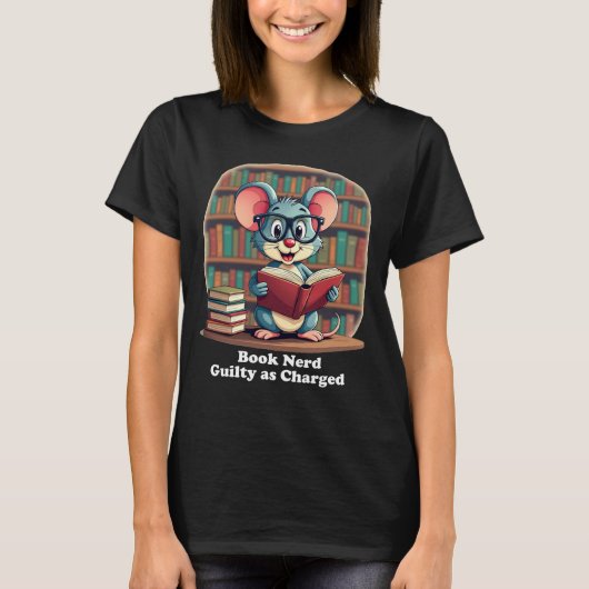 Schattige boek Nerd Mouse T-shirt – Guilty as Char (Voorkant)