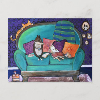 Schattige Boekclub Dieren Whimsical Kunst Briefkaart