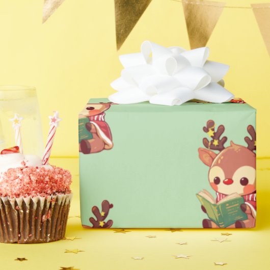 Schattige boekenachtig rendier cadeaupapier (Verjaardagsfeest)