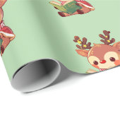 Schattige boekenachtig rendier cadeaupapier (Rol Hoek)