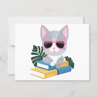 Schattige Boekenkat met Roze Bril – Kawaii Slim  Briefkaart