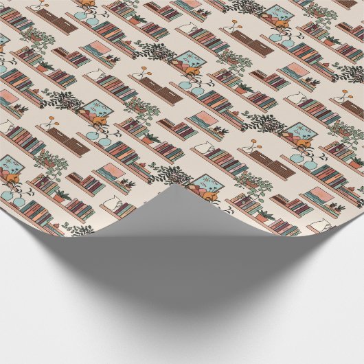 Schattige boekenplankpatroon cadeaupapier (Hoek)