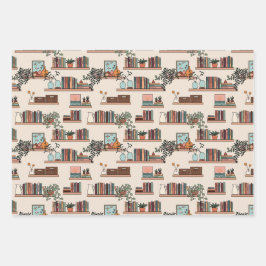 Schattige boekenplankpatroon inpakpapier vel