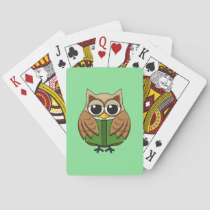 Schattige Boekenwurm Uil Leest Boek Cartoon Pokerkaarten
