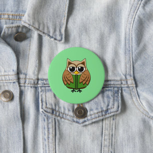 Schattige Boekenwurm Uil Leest Boek Cartoon Ronde Button 7,6 Cm