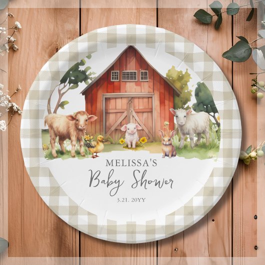 Schattige Boerderij Animal Barn Baby shower Papieren Bordje