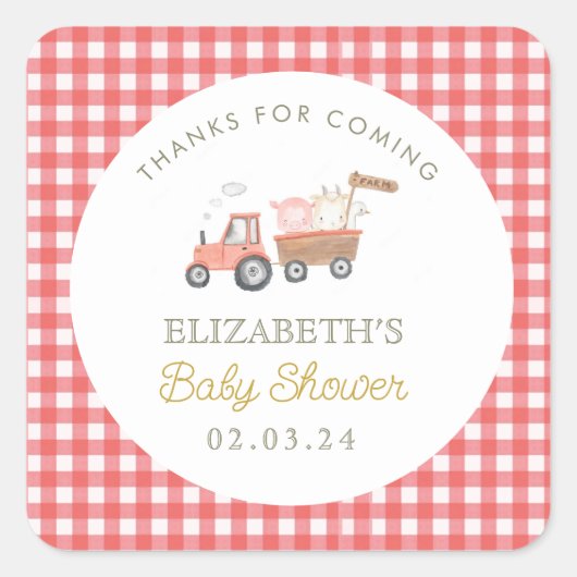 Schattige Boerderij Animal Barnyard Baby shower Vierkante Sticker (Voorkant)