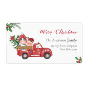Schattige Boerderij Animas Kerst Rode truck, holly Etiket (Voorkant)