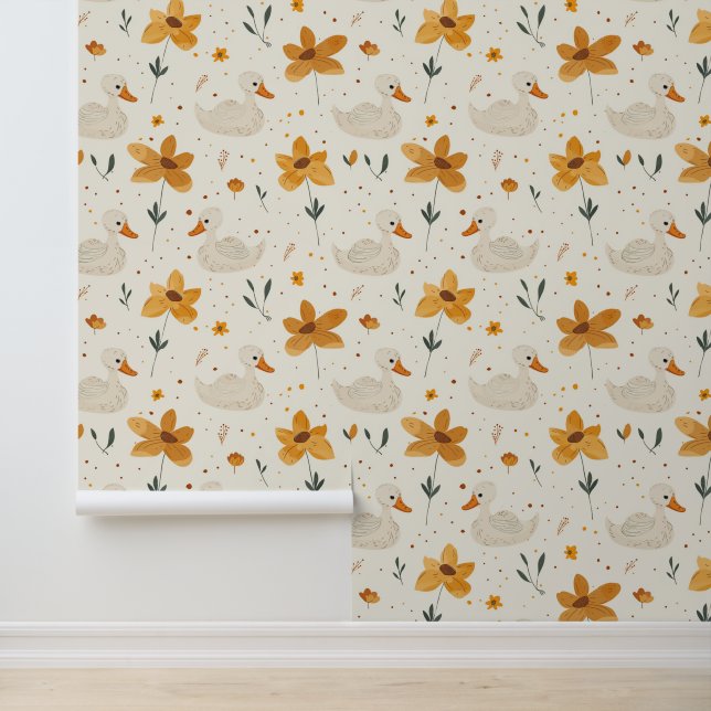 Schattige Boerderij Baby Dieren met Boho Florals # Behang (Applicatie)