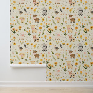 Schattige Boerderij Baby Dieren met Boho Florals # Behang