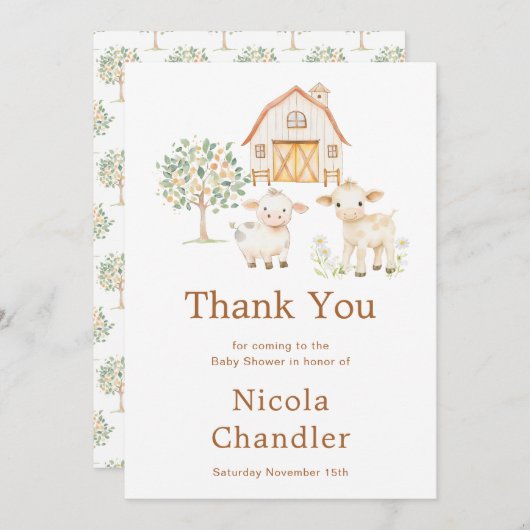 Schattige Boerderij Barn Baby shower Bedankkaart (Voorkant / Achterkant)