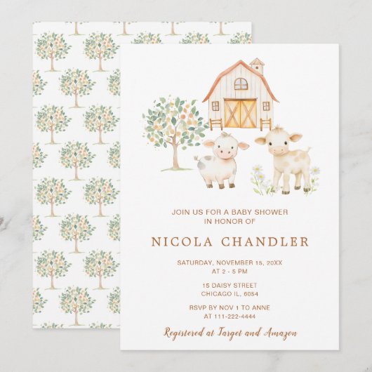 Schattige Boerderij Barn Baby shower Kaart (Voorkant / Achterkant)