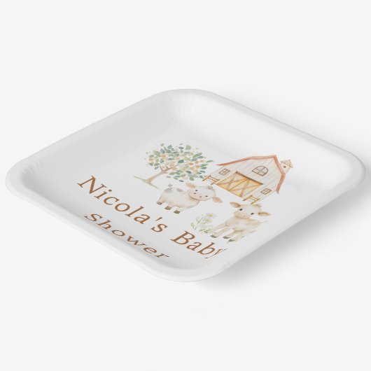 Schattige Boerderij Barn Baby shower Papieren Bordje (Gebogen)
