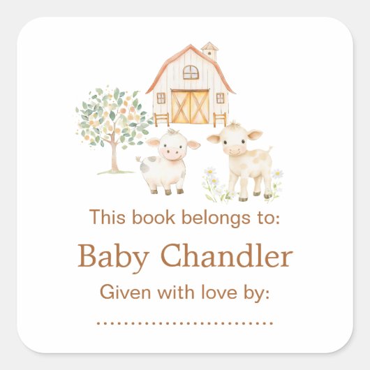 Schattige Boerderij Barn Baby shower Vierkante Sticker (Voorkant)